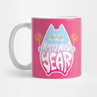 Happy New Year Cat Celebration #4 Pastel Blue Pink Mug